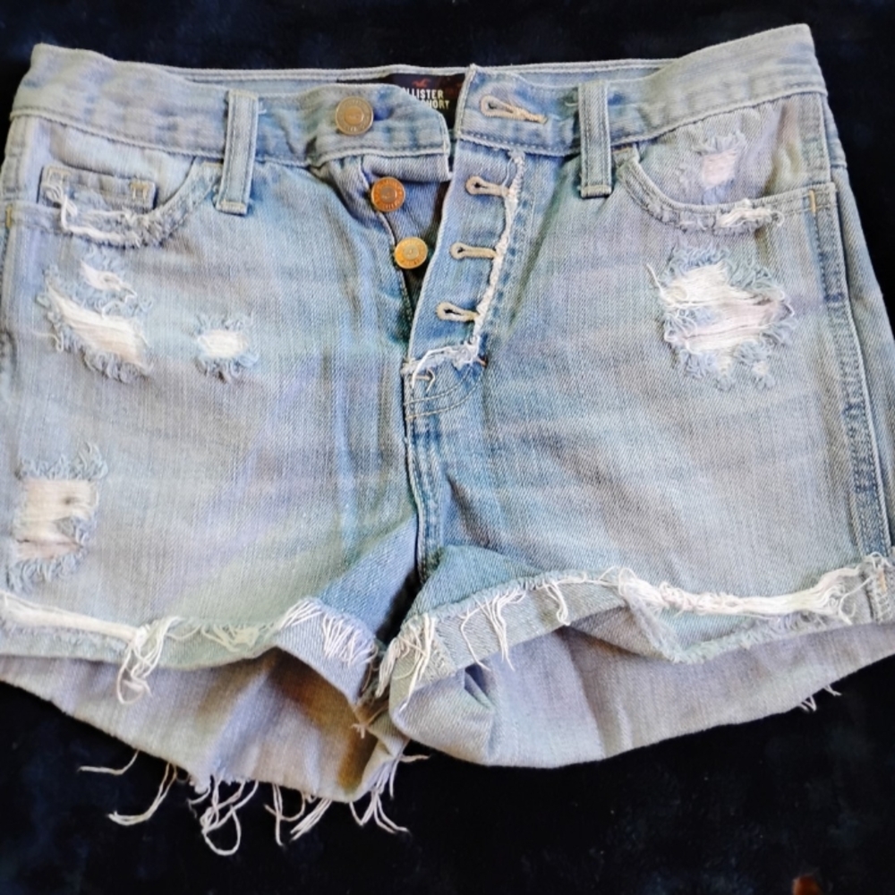 Hollister Blue Jean Shorts Distressed Cut-Off